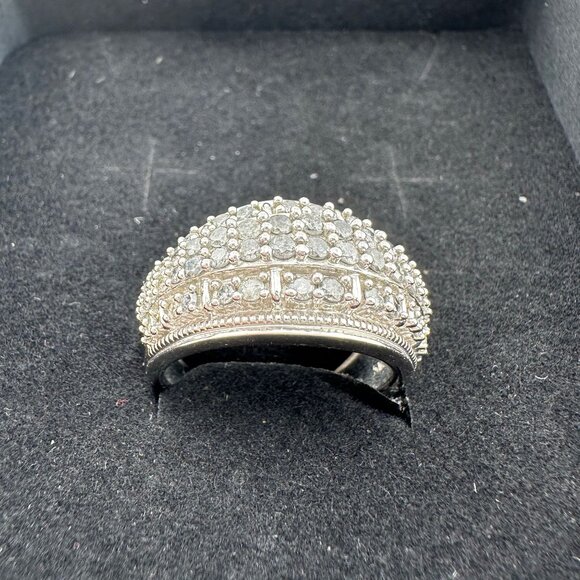 Brilliant 1.00 Ct Natural Diamond Multi-Row Designer Ring - Size 7.75 - Sterling - Picture 14 of 16